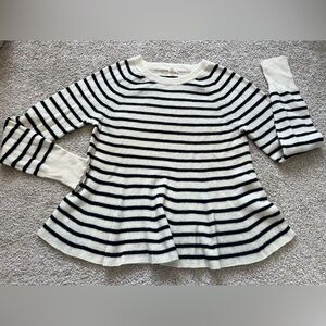 La Vie Rebecca Taylor Cozy Stripe Cream Black Pullover Sweater Lamb Wool Sz L